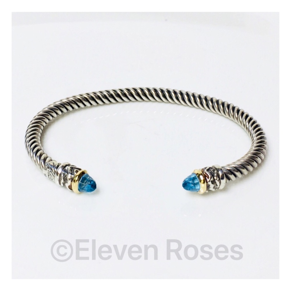 Alisa Sterling 18k Blue Topaz Cable Cuff Bracelet